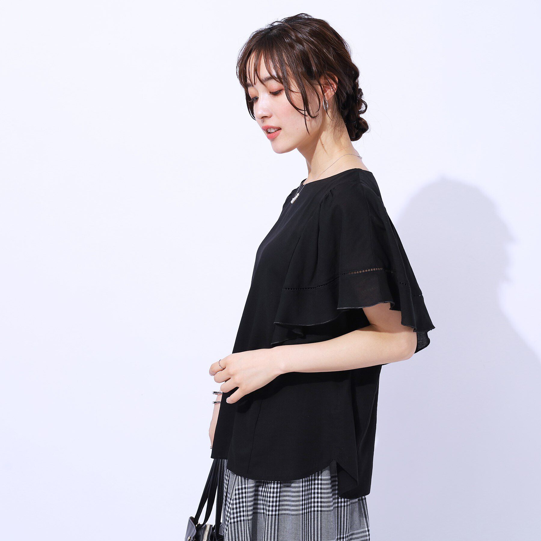 SHOO･LA･RUE「【無理せずキレイ】はしごレースお袖フレアーブラウス」|シャツ・ブラウス|