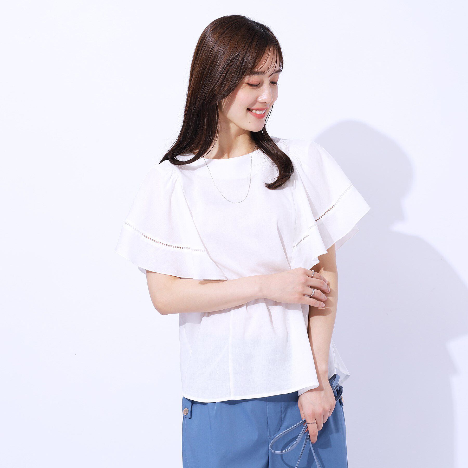 SHOO･LA･RUE「【無理せずキレイ】はしごレースお袖フレアーブラウス」|シャツ・ブラウス|