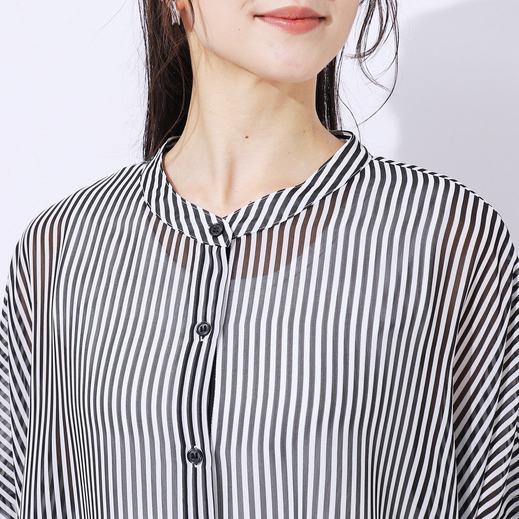 SHOO･LA･RUE「【洗える】大人っぽいシアー感 バンドカラーポンチョシャツ」|シャツ・ブラウス|