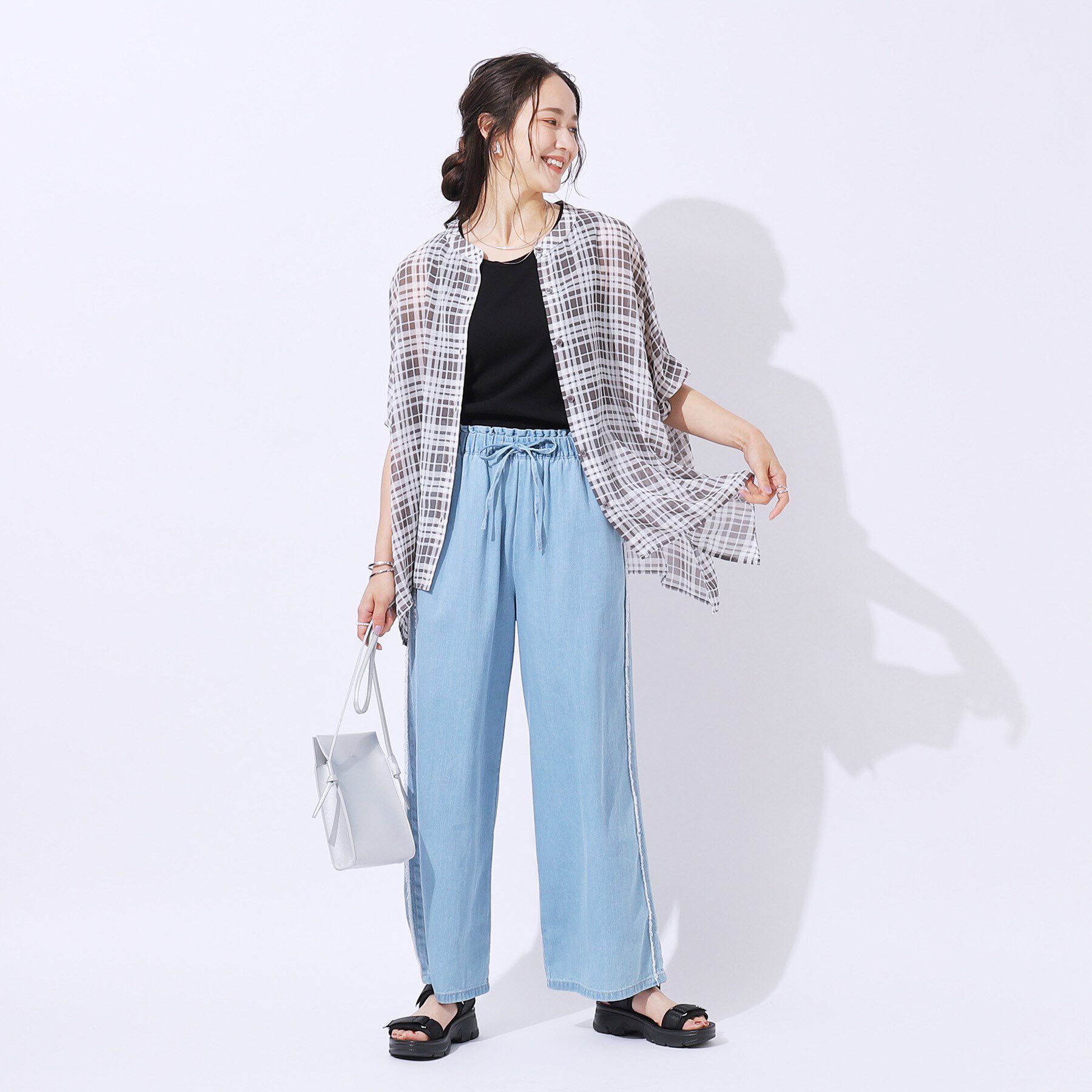 SHOO･LA･RUE「【洗える】大人っぽいシアー感 バンドカラーポンチョシャツ」|シャツ・ブラウス|