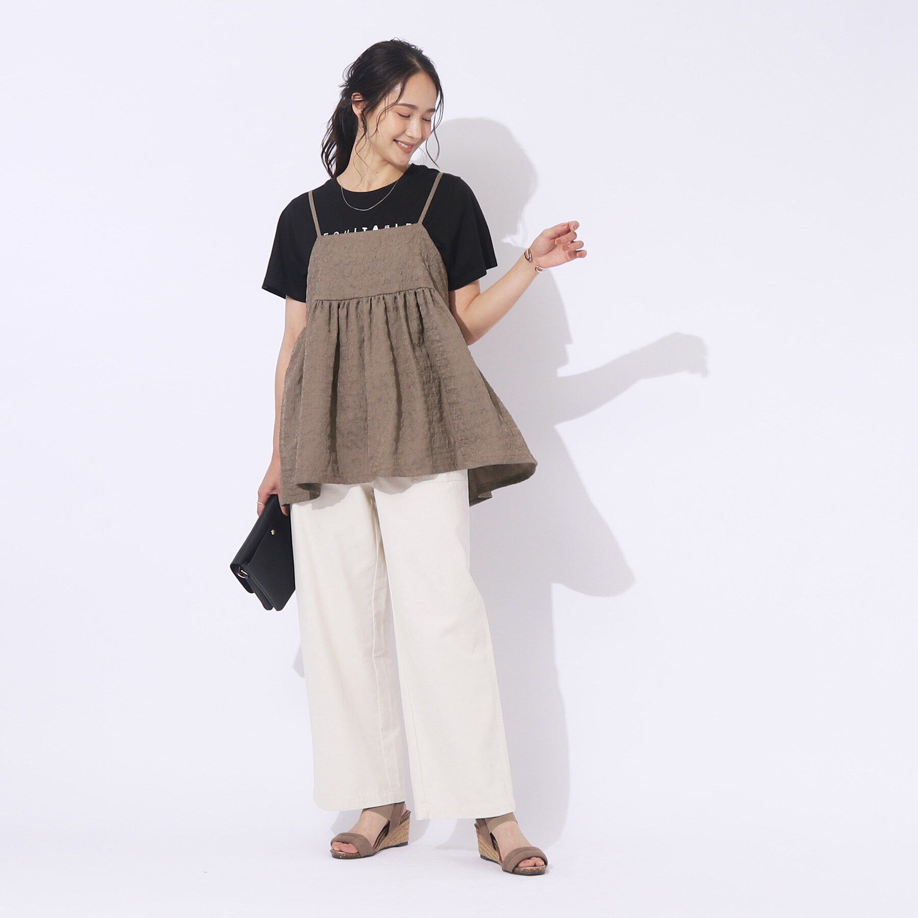 SHOO･LA･RUE「【2点セット】着回しを楽しめる ふくれジャカードキャミ＋Tシャツ」|その他|