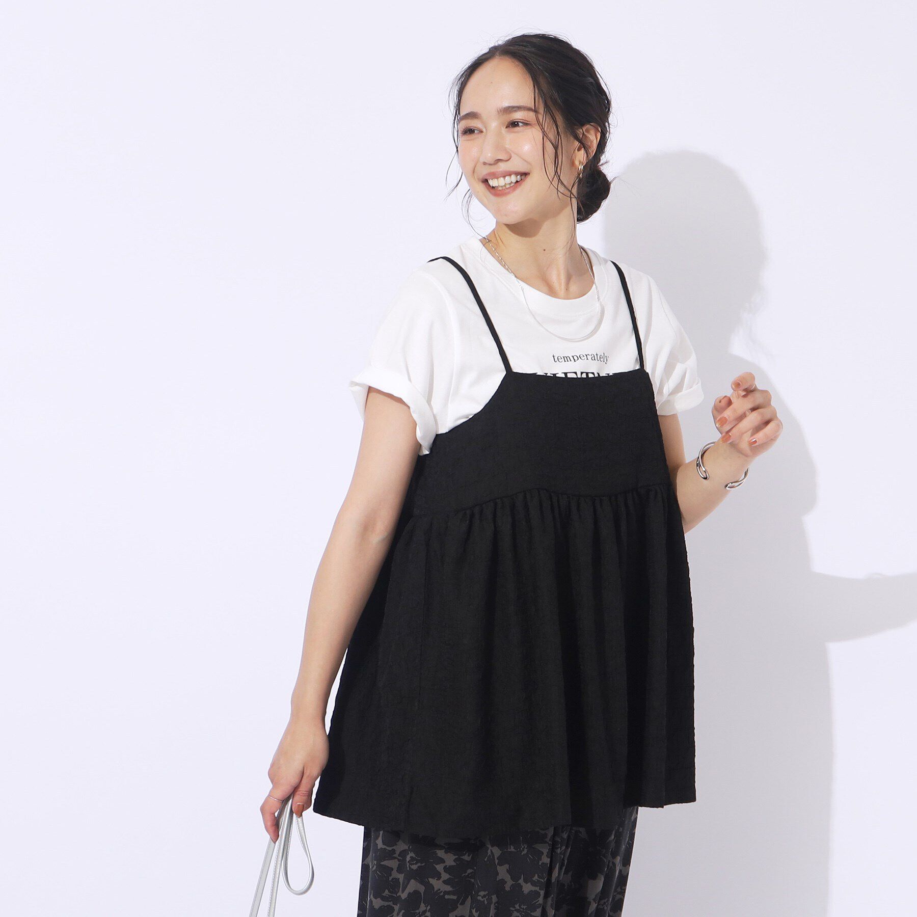 SHOO･LA･RUE「【2点セット】着回しを楽しめる ふくれジャカードキャミ＋Tシャツ」|その他|