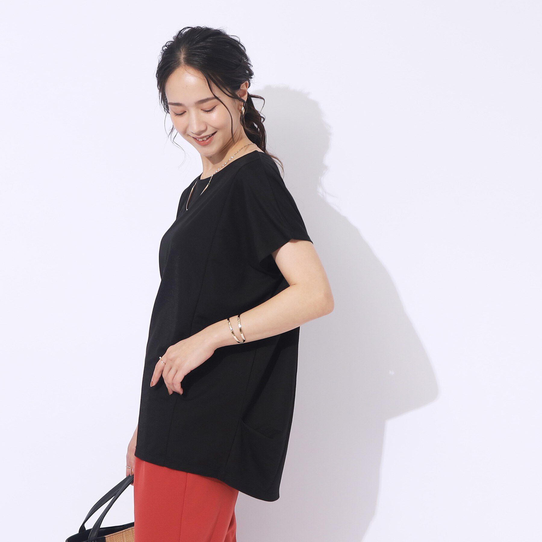 SHOO･LA･RUE「【洗える/体型カバー】上品カジュアル 切替カノコトップス」|Tシャツ・カットソー|