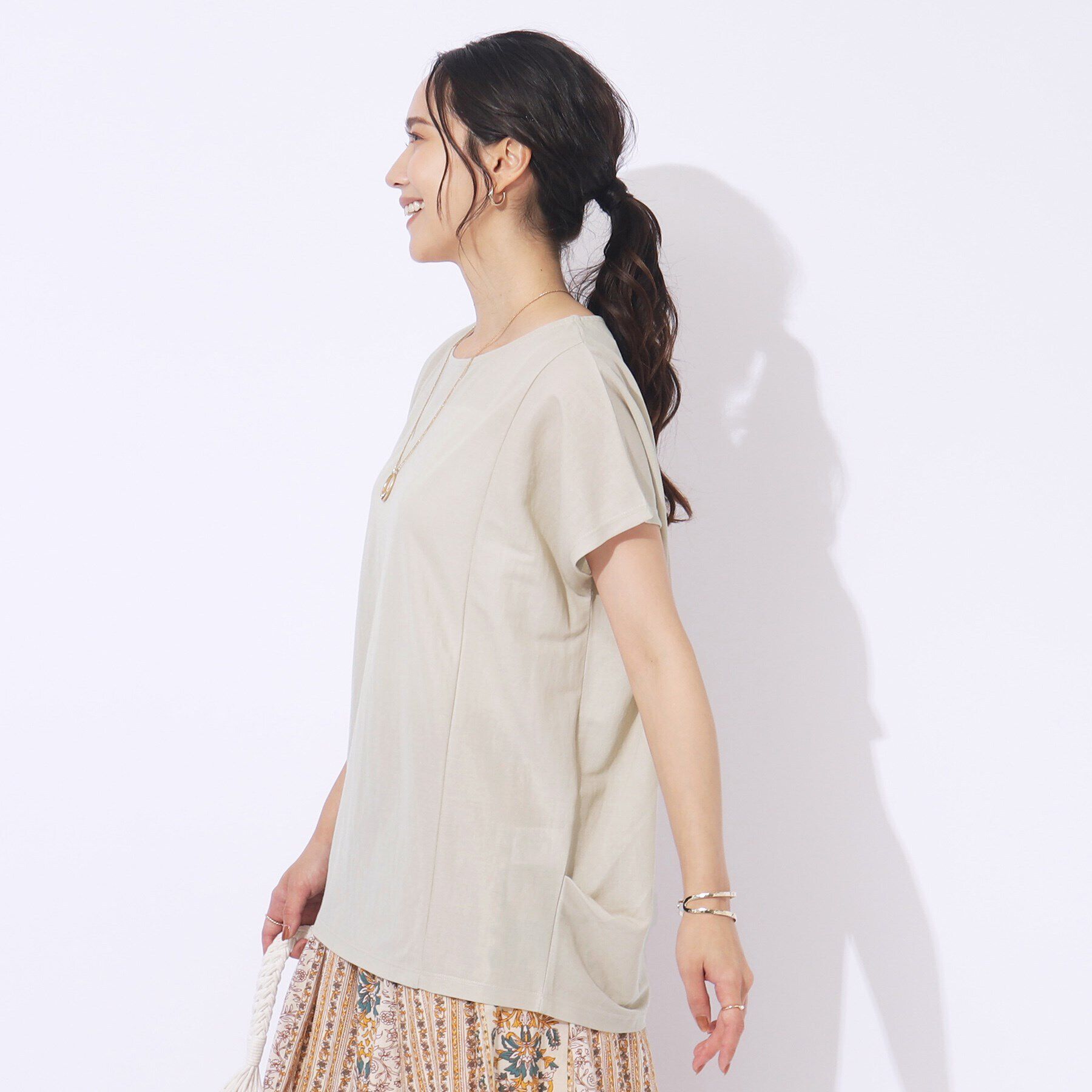 SHOO･LA･RUE「【洗える/体型カバー】上品カジュアル 切替カノコトップス」|Tシャツ・カットソー|