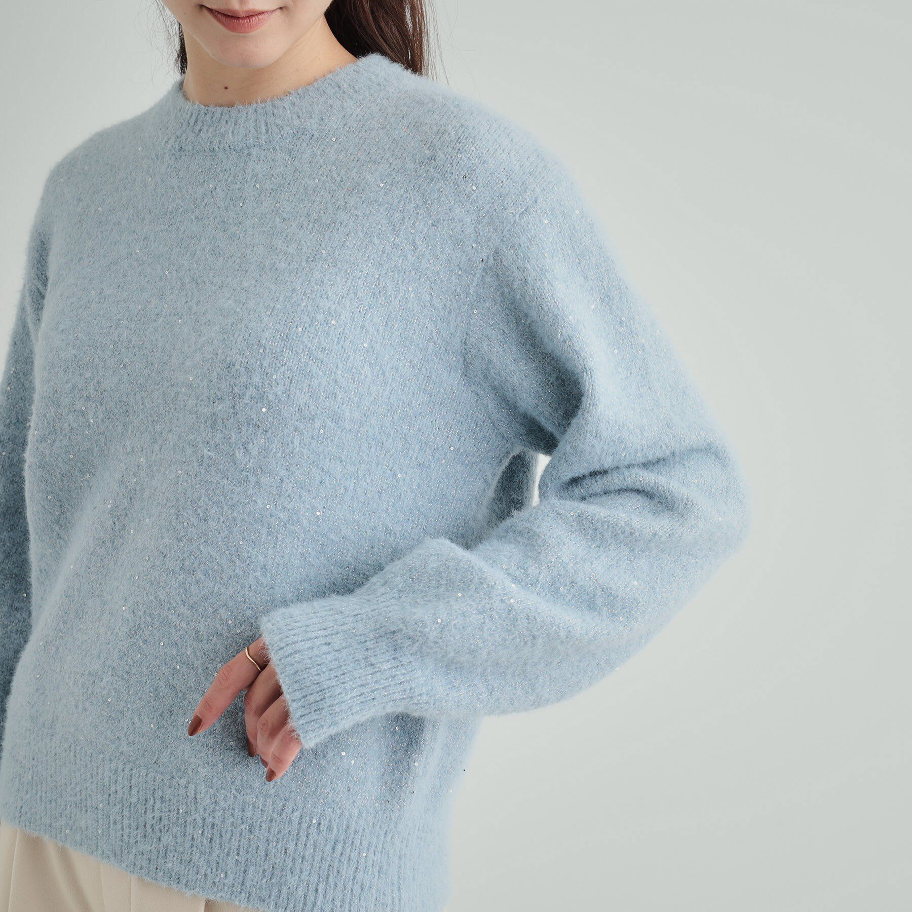 SHOO･LA･RUE「【高レビュー/S-LL】上品にキラリと華やぐ スパンコール フェザーニット」|ニット・セーター|