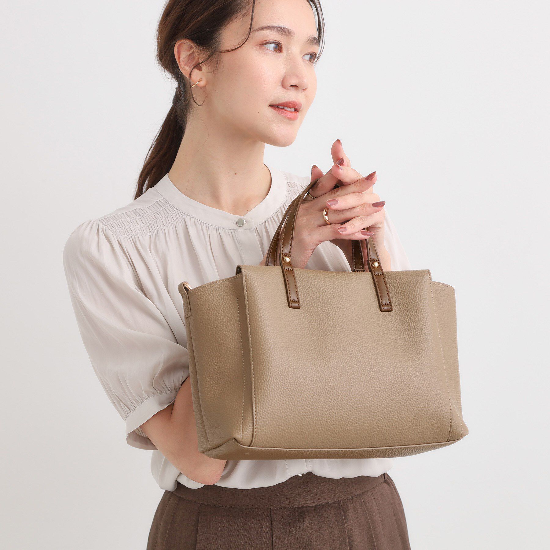 SHOO･LA･RUE「【軽量/2WAY】ふわっと軽い 3層ミニトート」|トートバッグ|モカブラウン(042