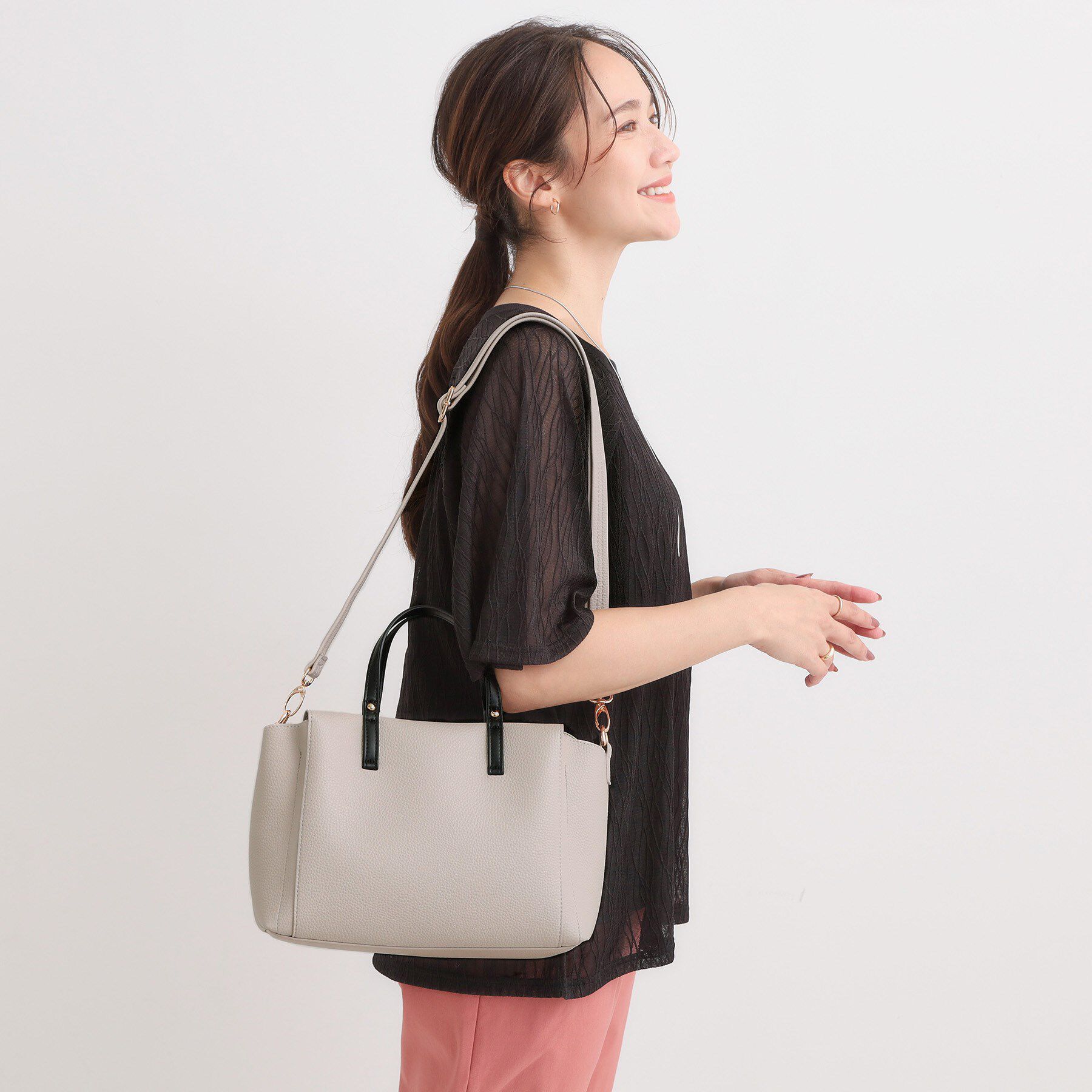 SHOO･LA･RUE「【軽量/2WAY】ふわっと軽い 3層ミニトート」|トートバッグ|グレー(512)