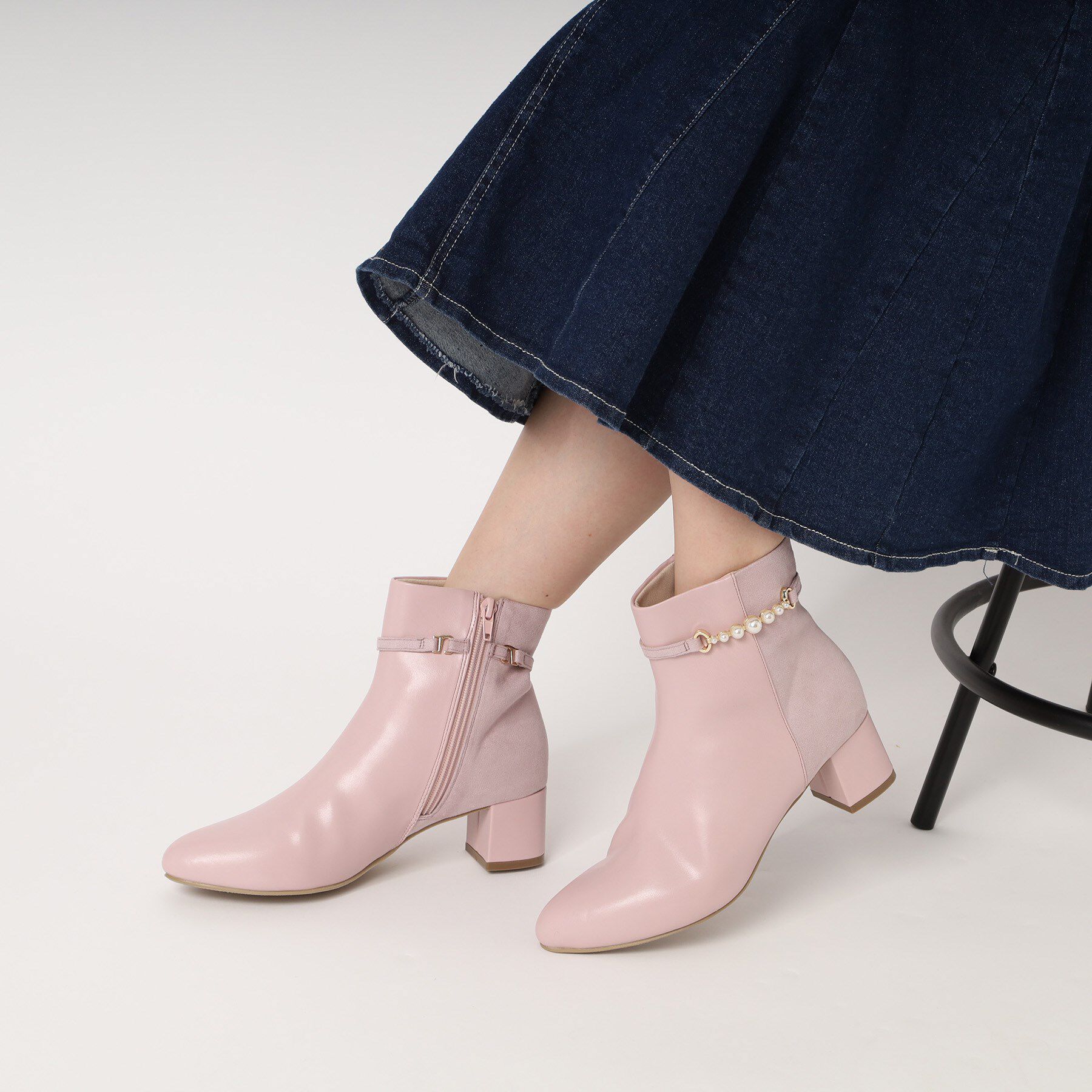 ESPERANZA「アーモンドトゥサイドフェイクパールショートブーツ」|ショートブーツ|