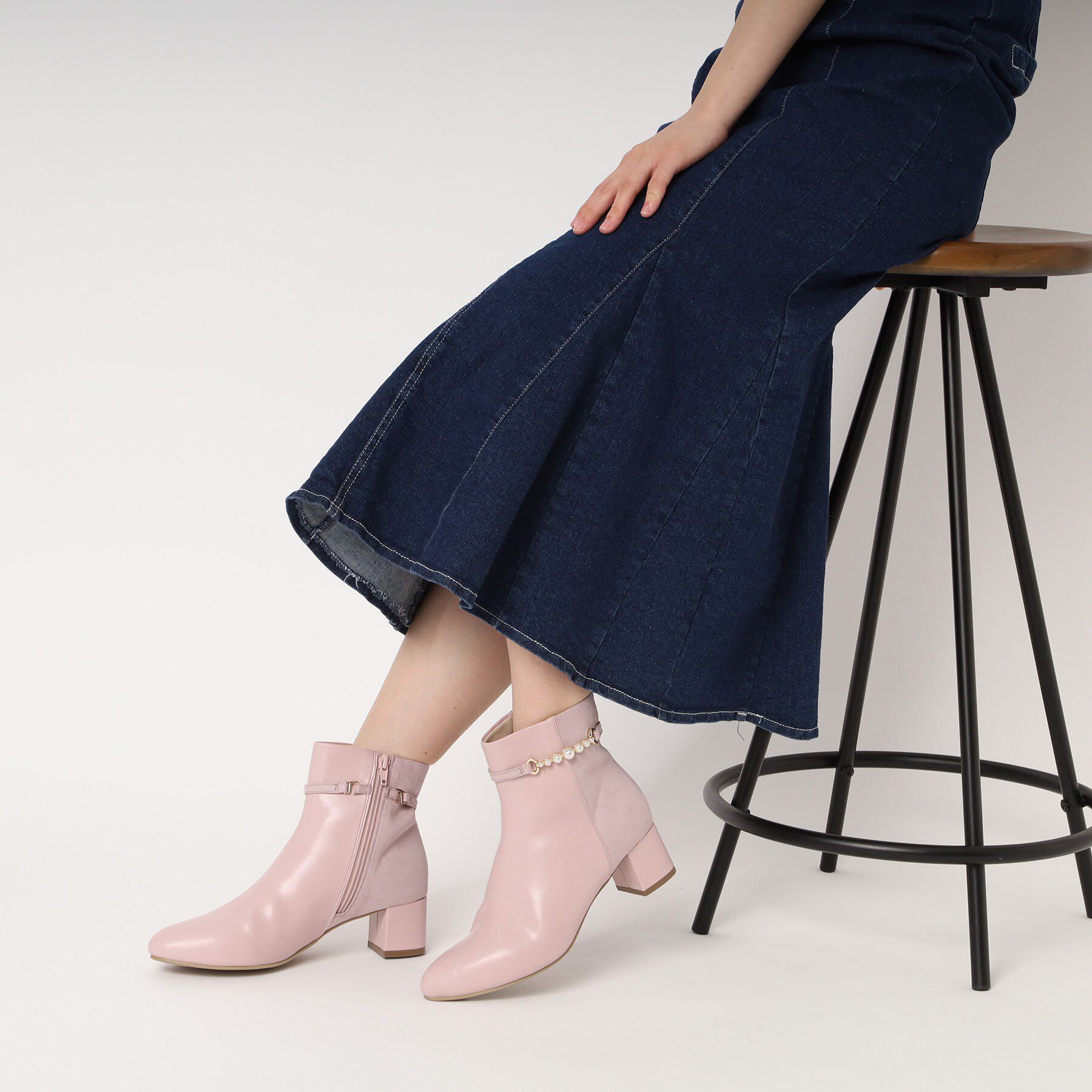 ESPERANZA「アーモンドトゥサイドフェイクパールショートブーツ」|ショートブーツ|