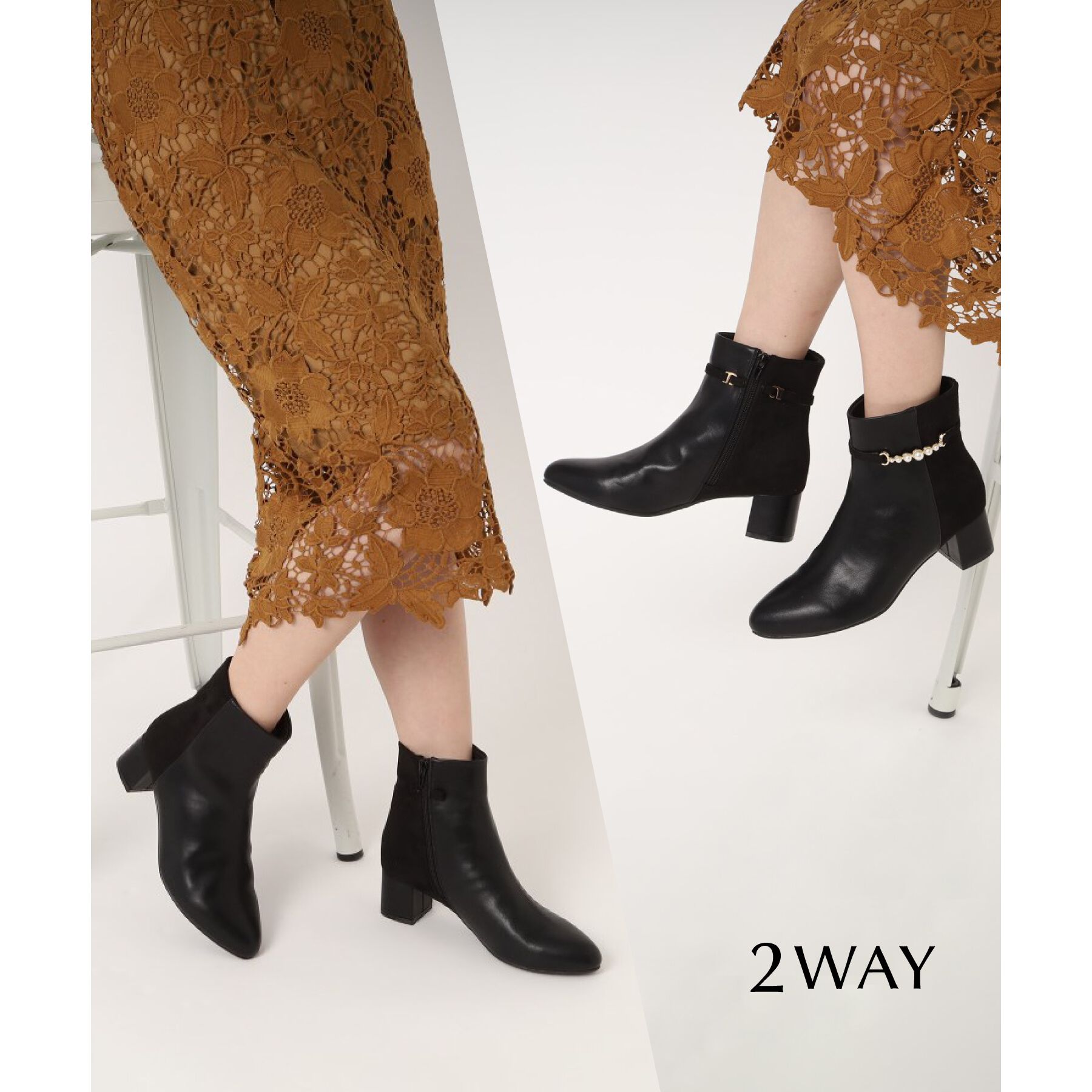 ESPERANZA「アーモンドトゥサイドフェイクパールショートブーツ」|ショートブーツ|