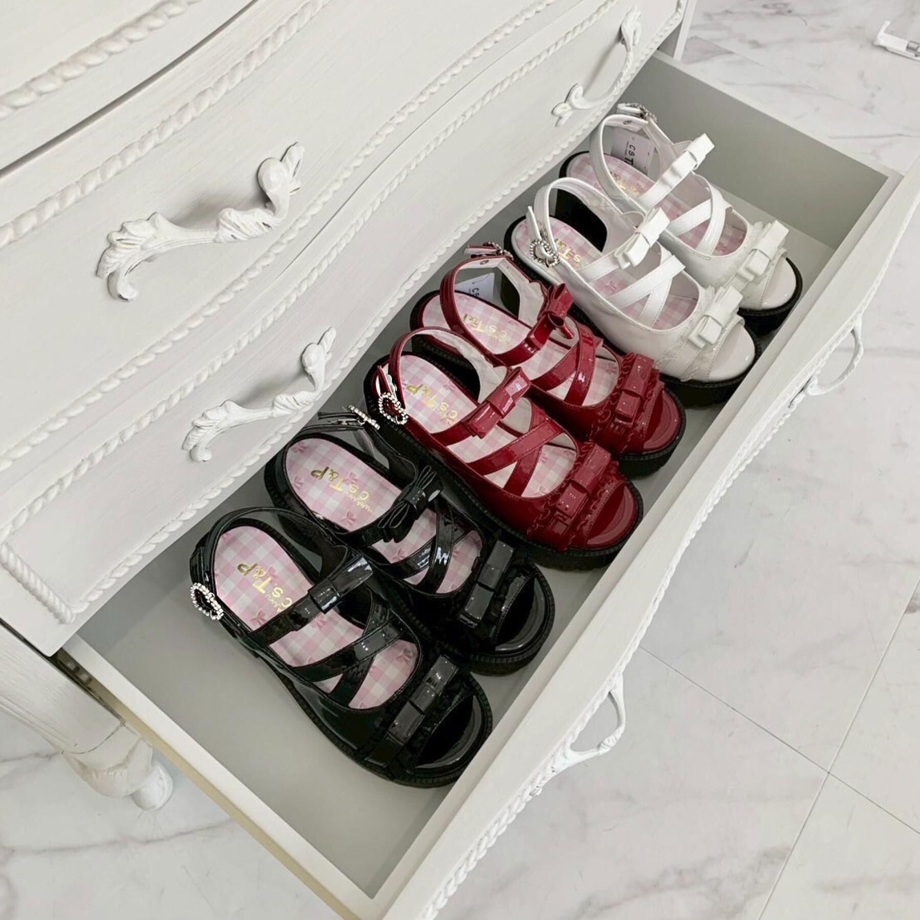 csT&P「厚底レース付きリボンベルトサンダル」|サンダル|