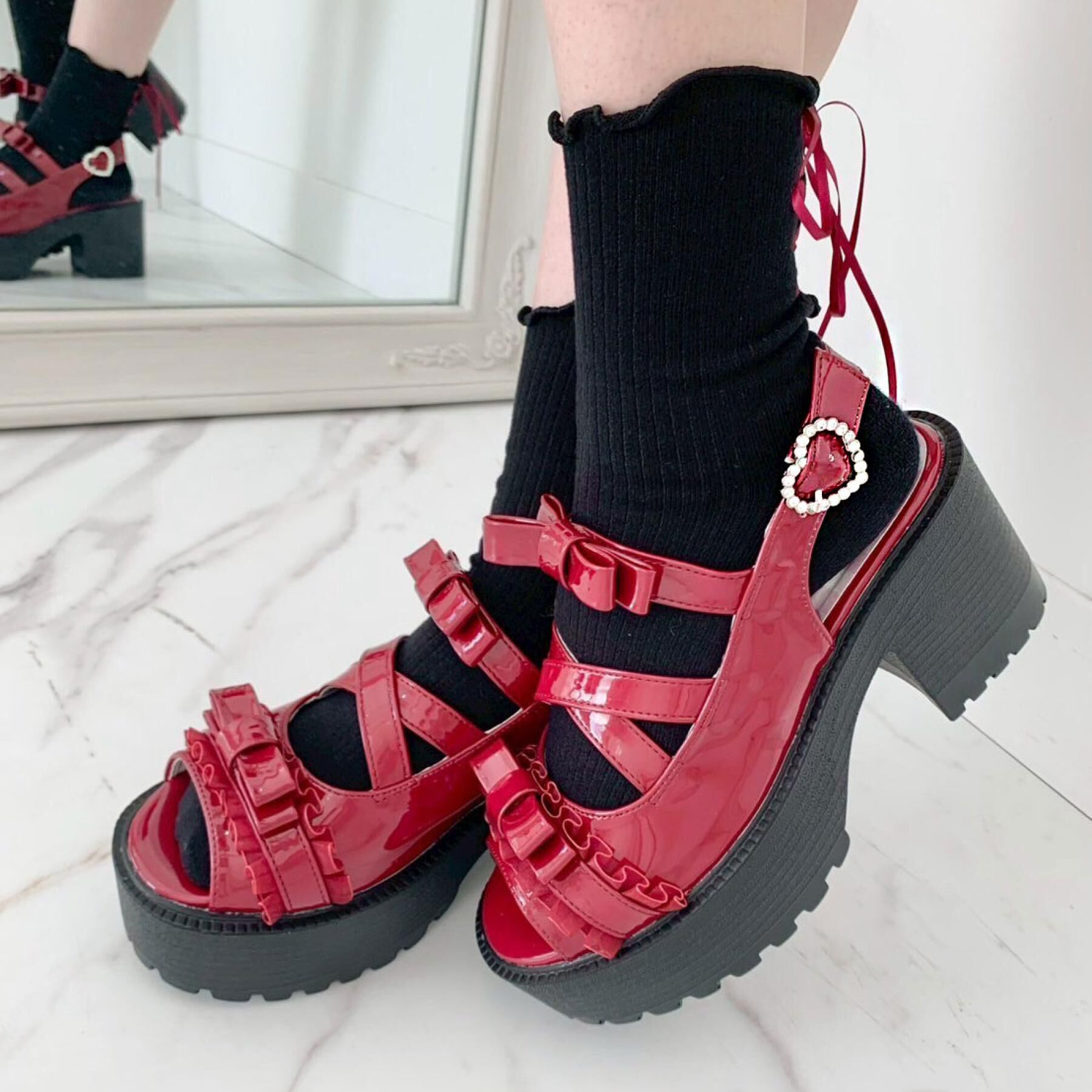 csT&P「厚底レース付きリボンベルトサンダル」|サンダル|