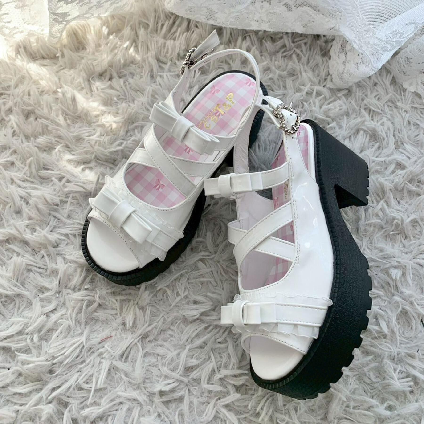 csT&P「厚底レース付きリボンベルトサンダル」|サンダル|