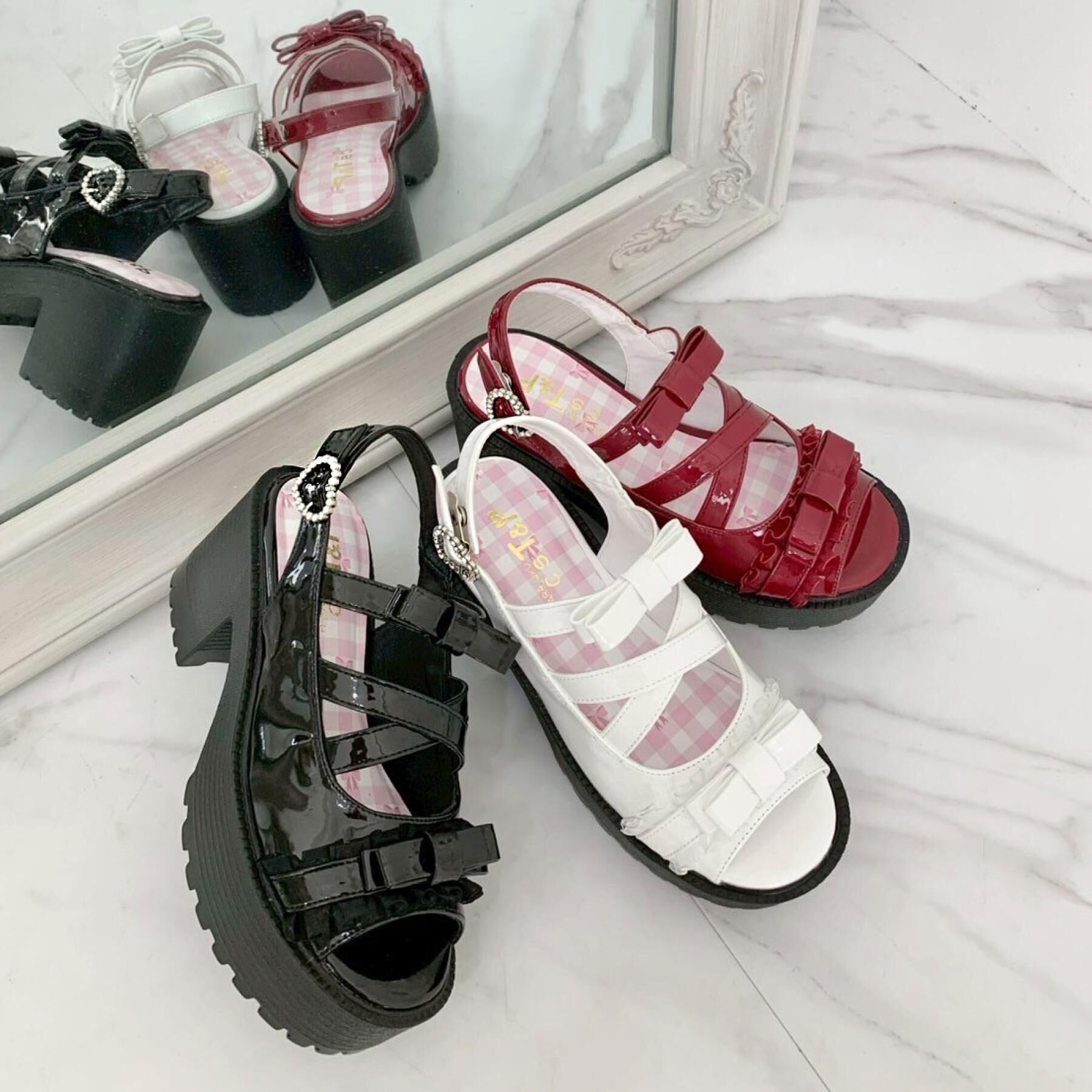 csT&P「厚底レース付きリボンベルトサンダル」|サンダル|