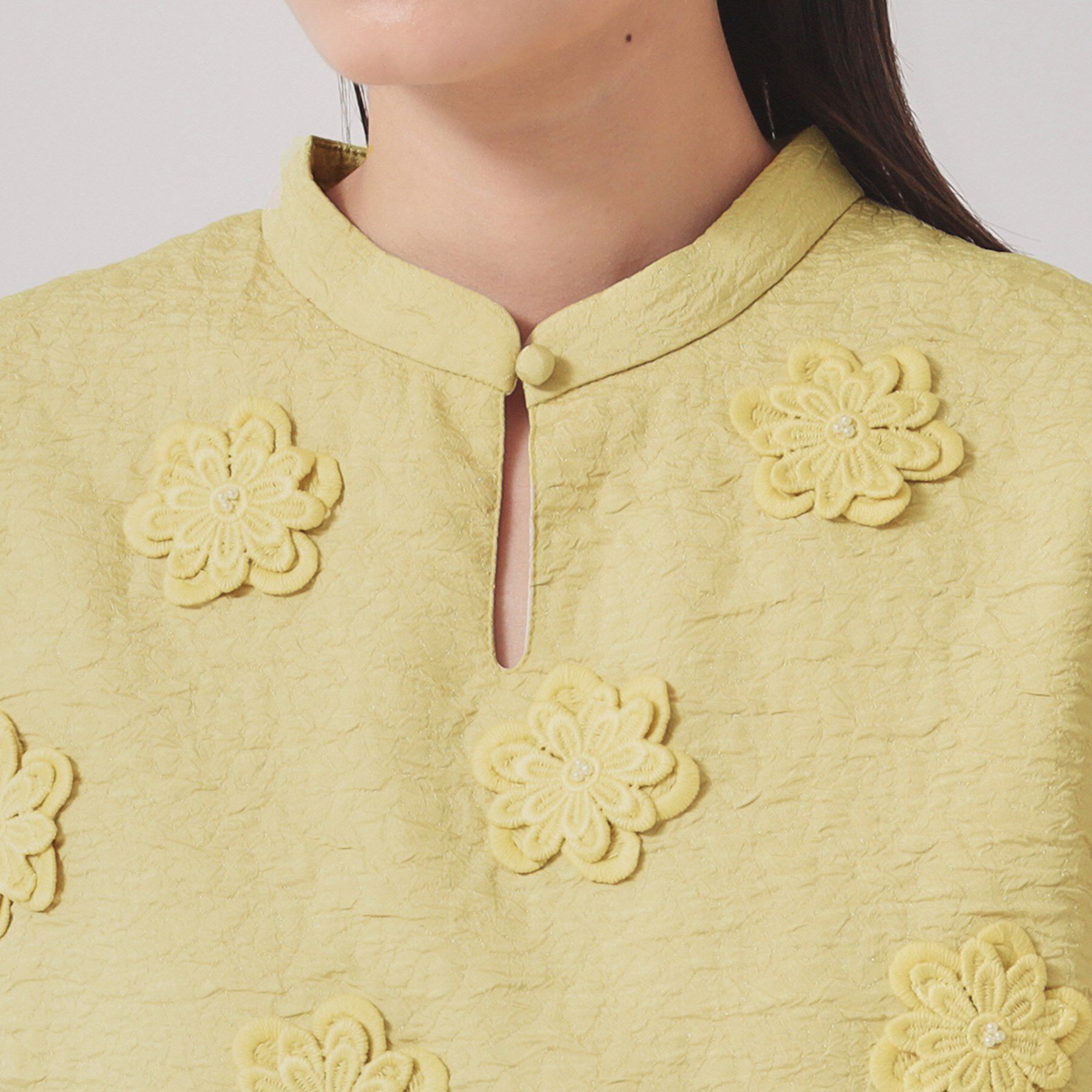 SunaUna「【お花モチーフ／チャイナカラー】タック切替ワンピース」|ワンピース|