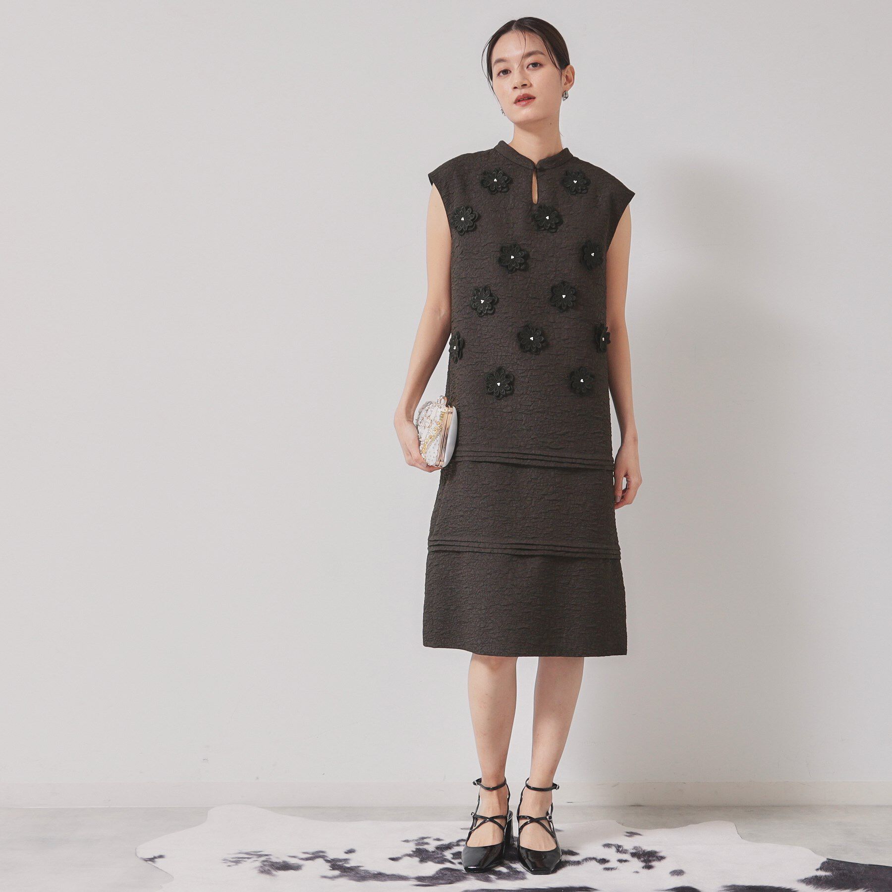 SunaUna「【お花モチーフ／チャイナカラー】タック切替ワンピース」|ワンピース|