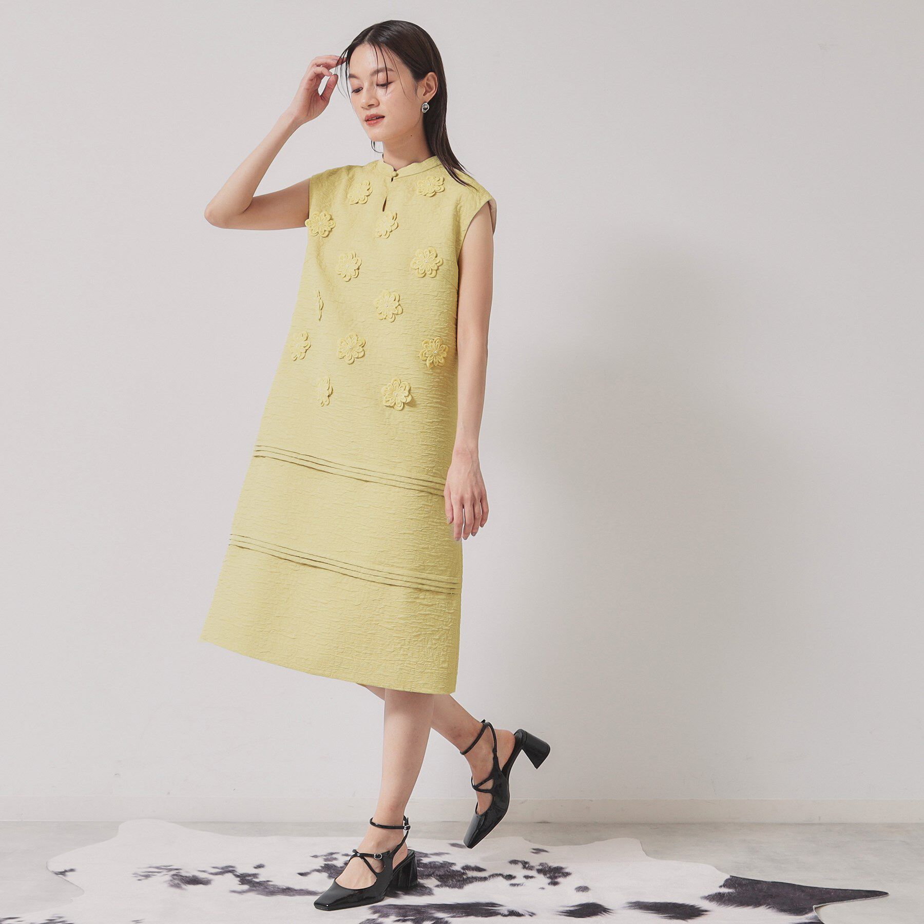 SunaUna「【お花モチーフ／チャイナカラー】タック切替ワンピース」|ワンピース|