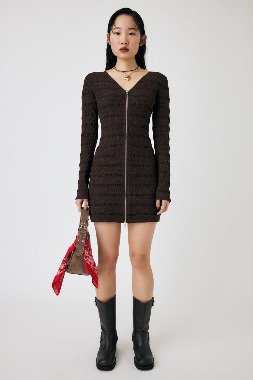 MOUSSY「OPEN STITCH KNIT MINI ドレス」|ワンピース|BRN