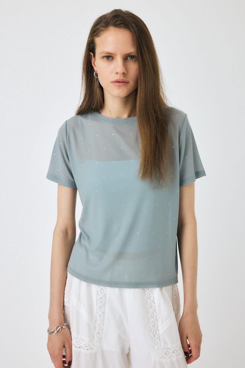 MOUSSY「RHINESTONE SHEER Tシャツ」|Tシャツ・カットソー|L/BLU1