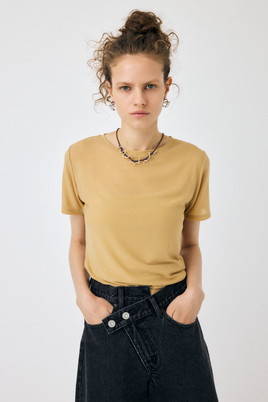 MOUSSY「RHINESTONE SHEER Tシャツ」|Tシャツ・カットソー|ECRU