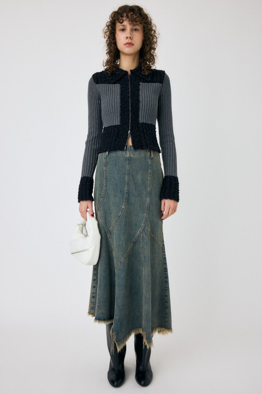 MOUSSY「MIX PATTERN ZIP UP POLO カーディガン」|ニット・セーター|