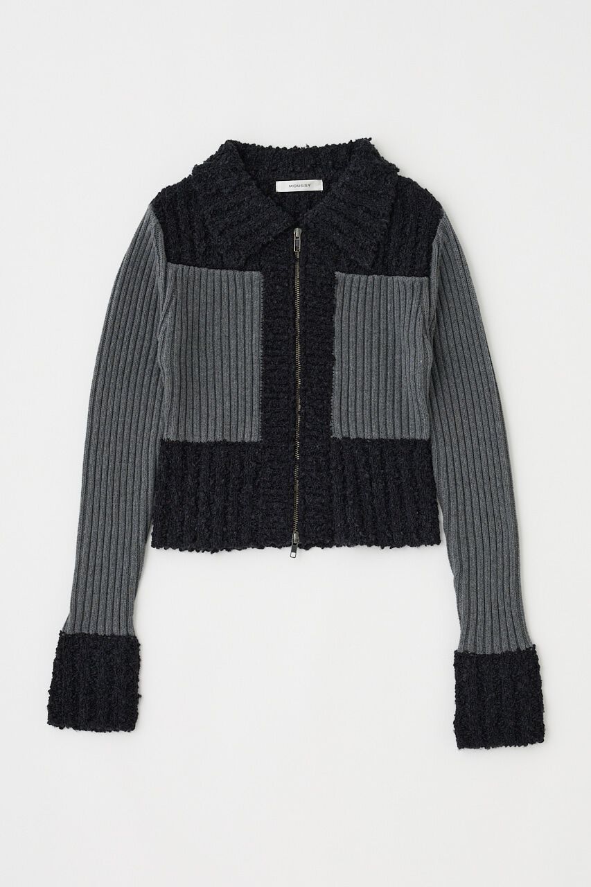 MOUSSY「MIX PATTERN ZIP UP POLO カーディガン」|ニット・セーター|