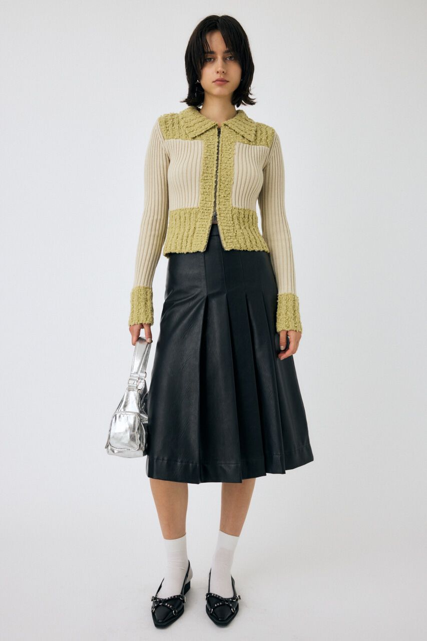 MOUSSY「MIX PATTERN ZIP UP POLO カーディガン」|ニット・セーター|