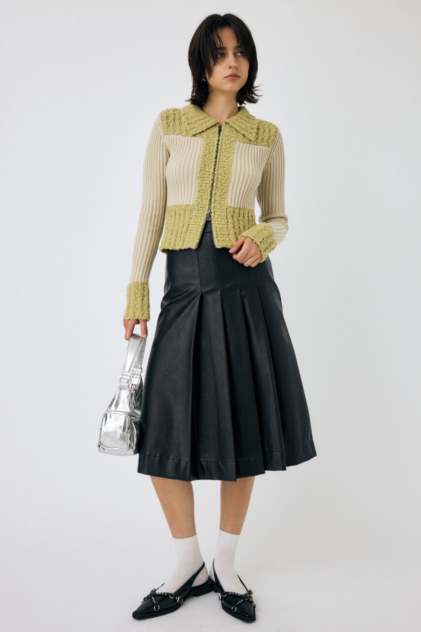 MOUSSY「MIX PATTERN ZIP UP POLO カーディガン」|ニット・セーター|