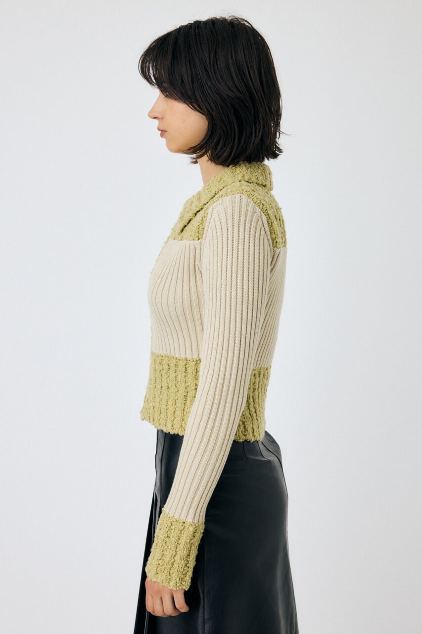 MOUSSY「MIX PATTERN ZIP UP POLO カーディガン」|ニット・セーター|