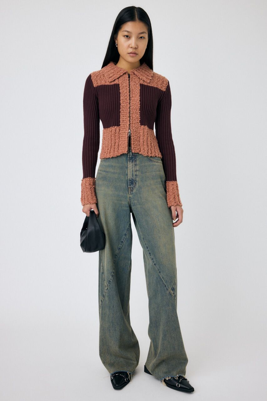 MOUSSY「MIX PATTERN ZIP UP POLO カーディガン」|ニット・セーター|