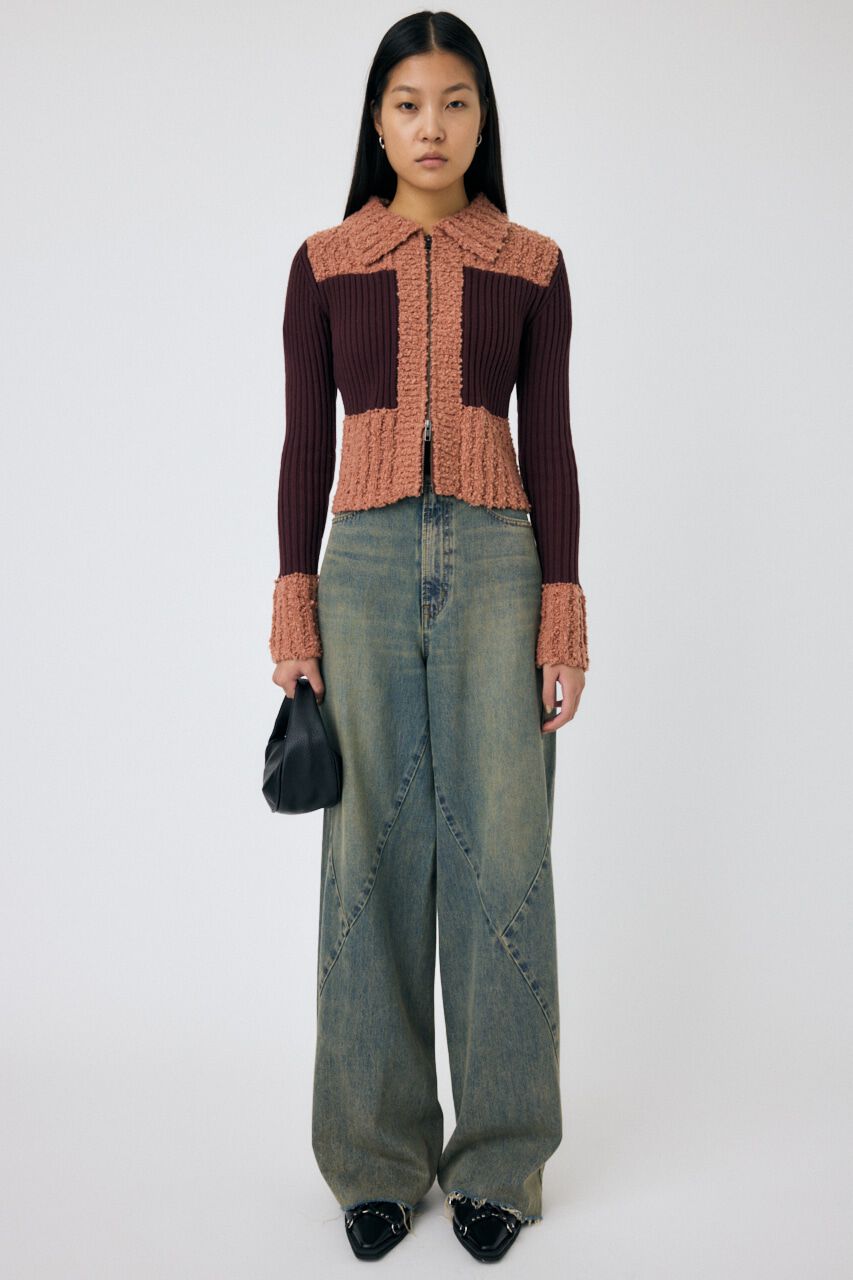 MOUSSY「MIX PATTERN ZIP UP POLO カーディガン」|ニット・セーター|