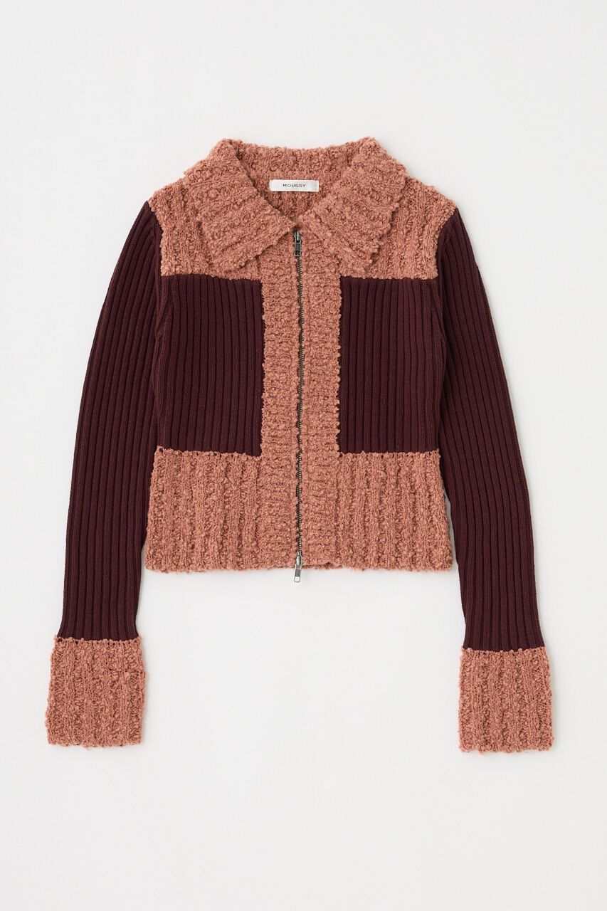 MOUSSY「MIX PATTERN ZIP UP POLO カーディガン」|ニット・セーター|