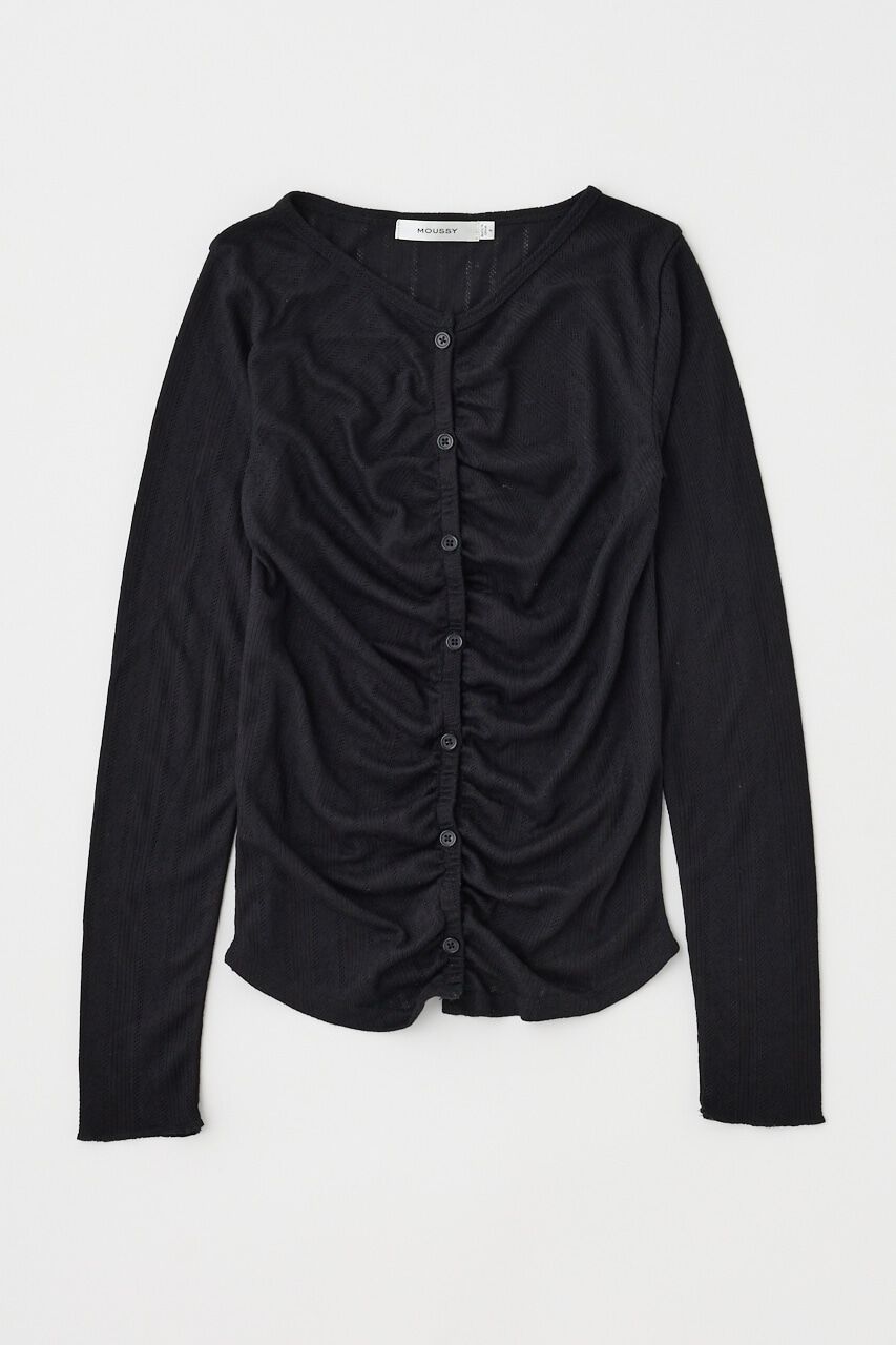 MOUSSY「POINTELLE GATHER カーディガン」|Tシャツ・カットソー|BLK