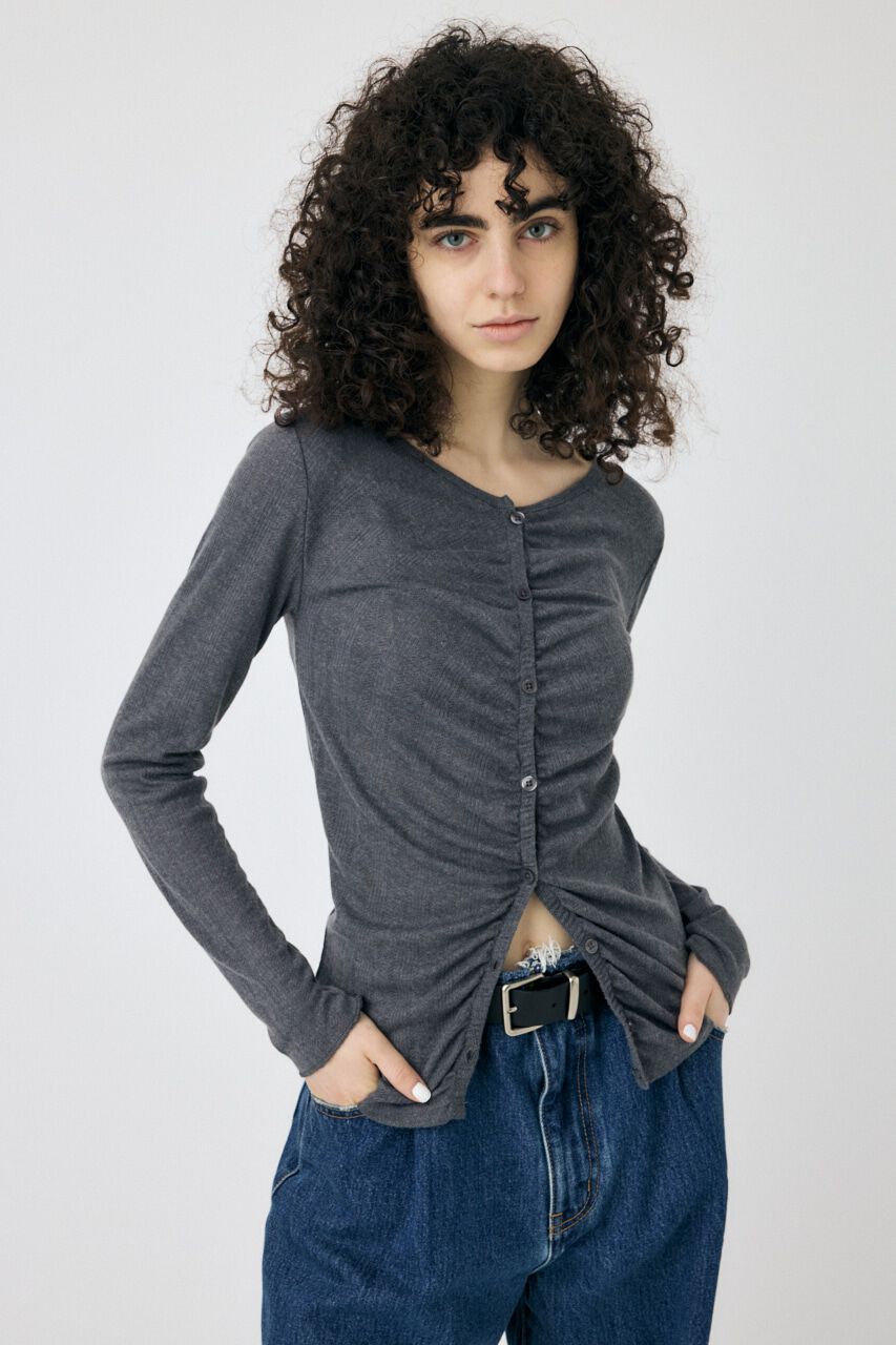 MOUSSY「POINTELLE GATHER カーディガン」|Tシャツ・カットソー|GRY