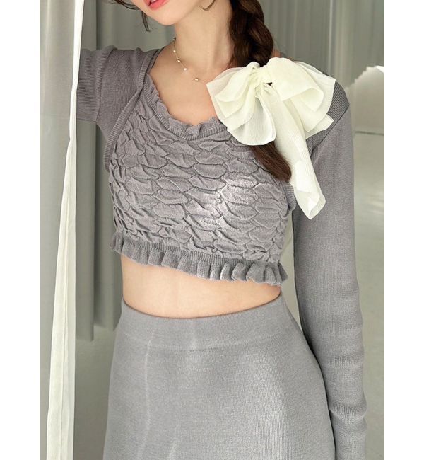 RESEXXY「シャーリングニットトップス【セットアップ着用可能】」|ニット・セーター|ライトグレー