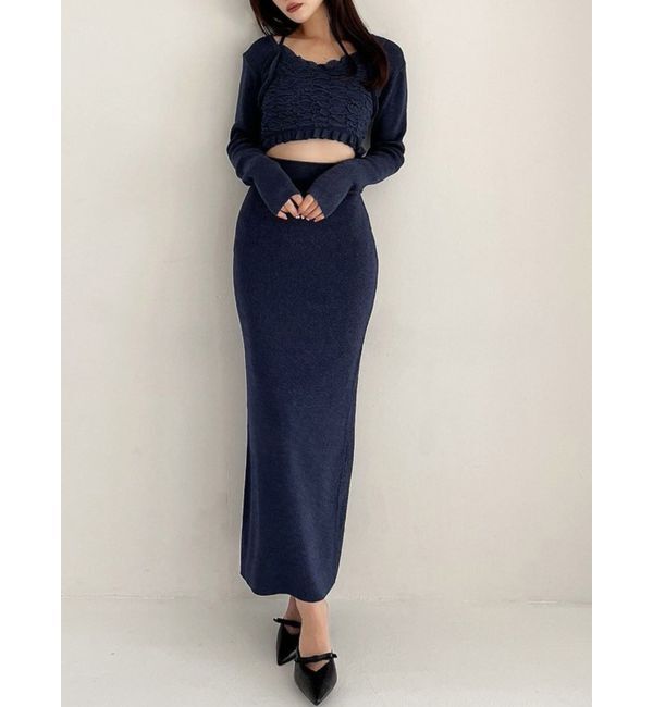 RESEXXY「シャーリングニットトップス【セットアップ着用可能】」|ニット・セーター|ネイビー