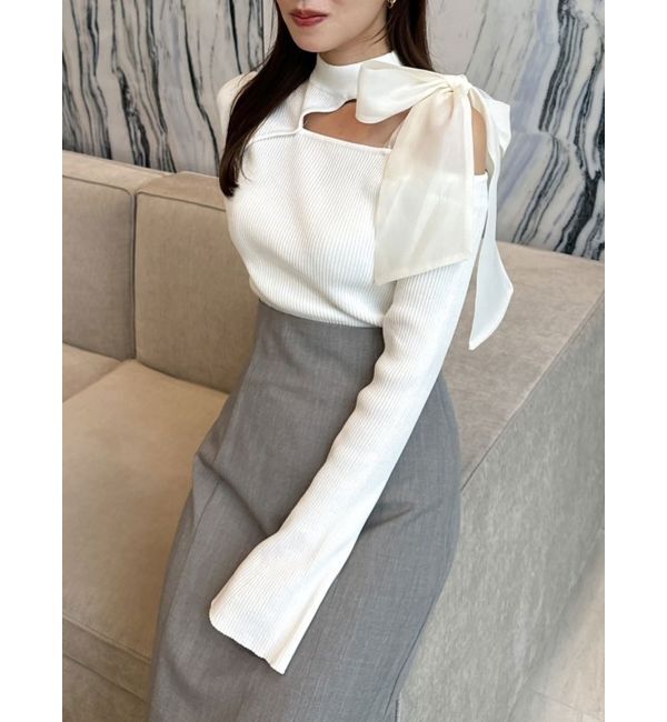 dazzlin「ワンショルリボンニットトップス」|ニット・セーター|オフホワイト