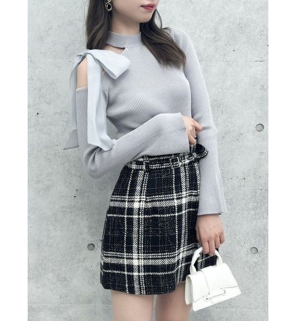 dazzlin「ワンショルリボンニットトップス」|ニット・セーター|グレー