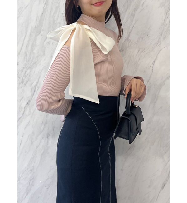 dazzlin「ワンショルリボンニットトップス」|ニット・セーター|ピンク