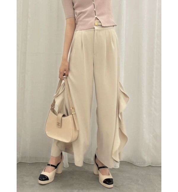 dazzlin「フリルスリットワイドパンツ」|その他|ベージュ