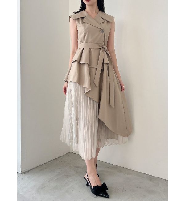 dazzlin「【再生産】アシメプリーツトレンチワンピース」|ワンピース|ベージュ