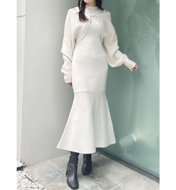 MERCURYDUO「チェーンボレロセットニットマーメイドワンピース」|ワンピース|アイボリー