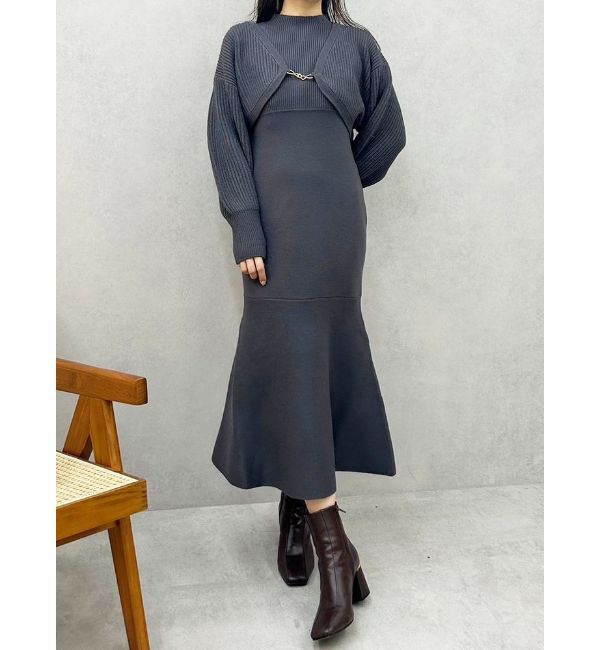 MERCURYDUO「チェーンボレロセットニットマーメイドワンピース」|ワンピース|チャコールグレー