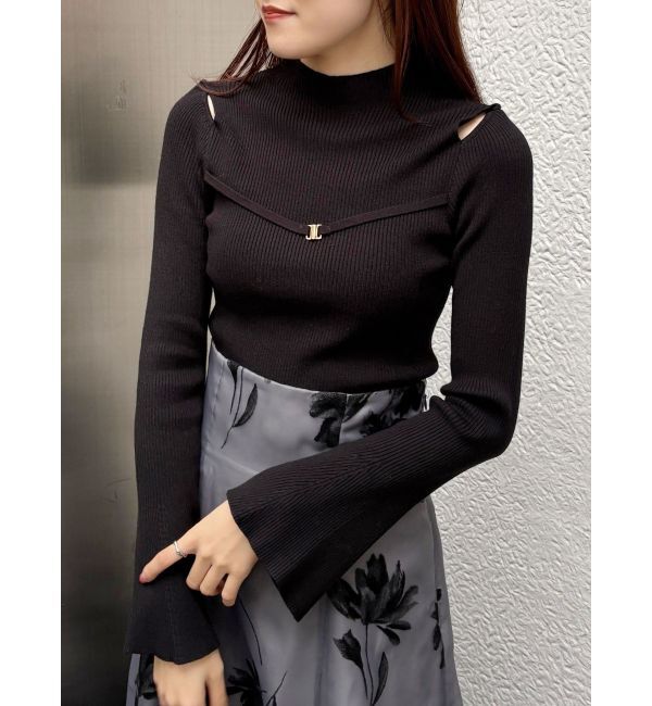 MERCURYDUO「ショルダースリットナローストラップニット」|ニット・セーター|ブラック