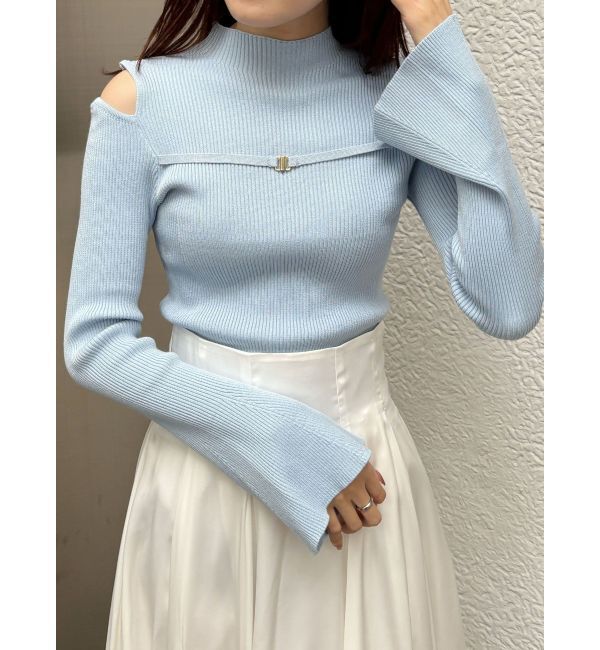 MERCURYDUO「ショルダースリットナローストラップニット」|ニット・セーター|アイスブルー