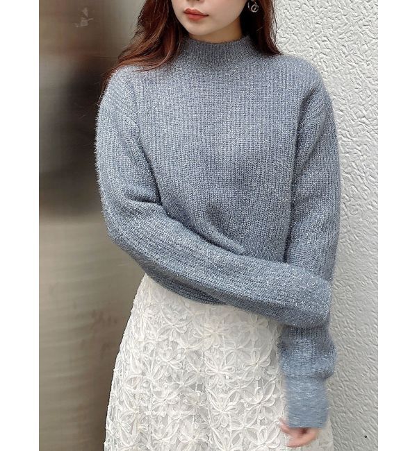 MERCURYDUO「フィルムシャギーボトルネックニット」|ニット・セーター|グレー