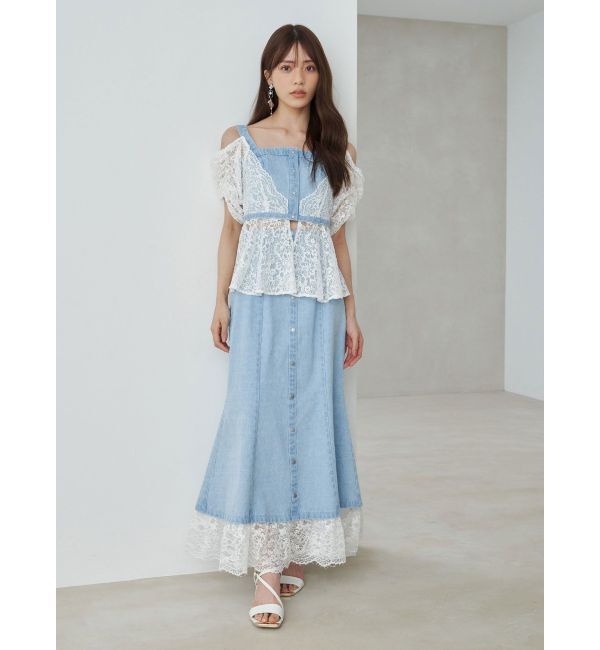 MERCURYDUO「レース切替デニムスカート」|スカート|