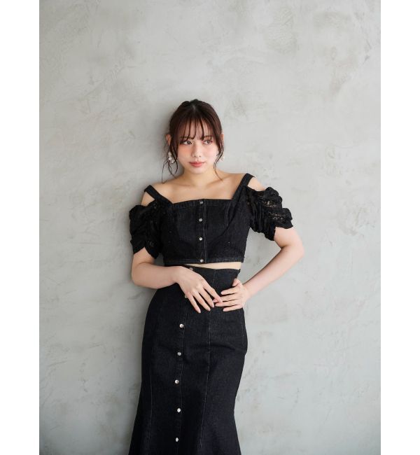 MERCURYDUO「レース切替デニムスカート」|スカート|