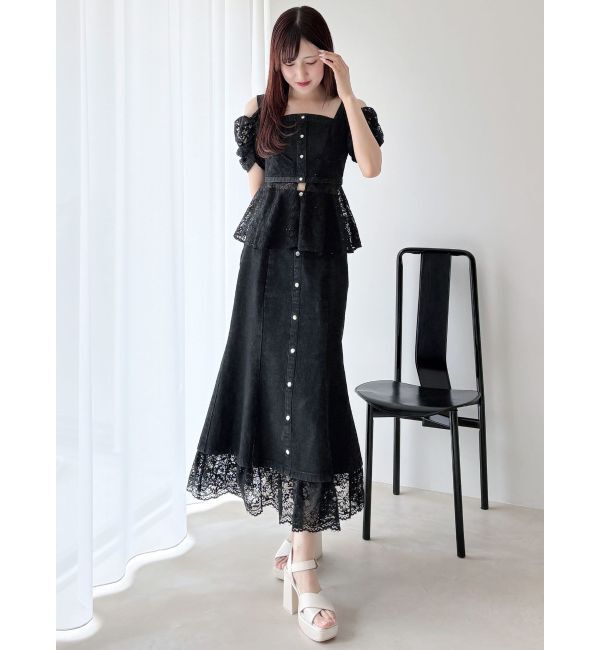 MERCURYDUO「レース切替デニムスカート」|スカート|