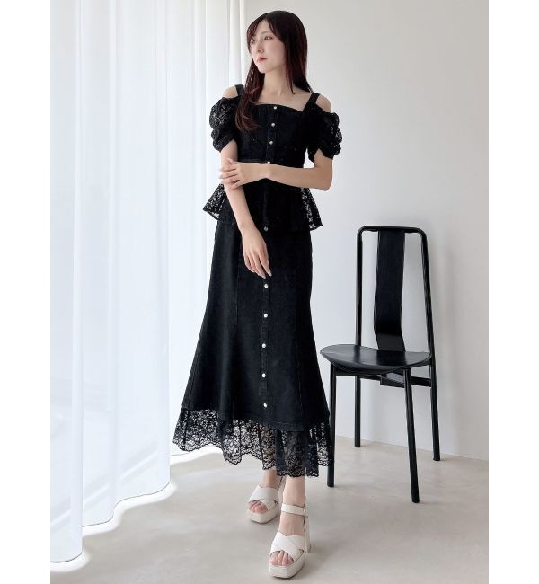 MERCURYDUO「レース切替デニムスカート」|スカート|